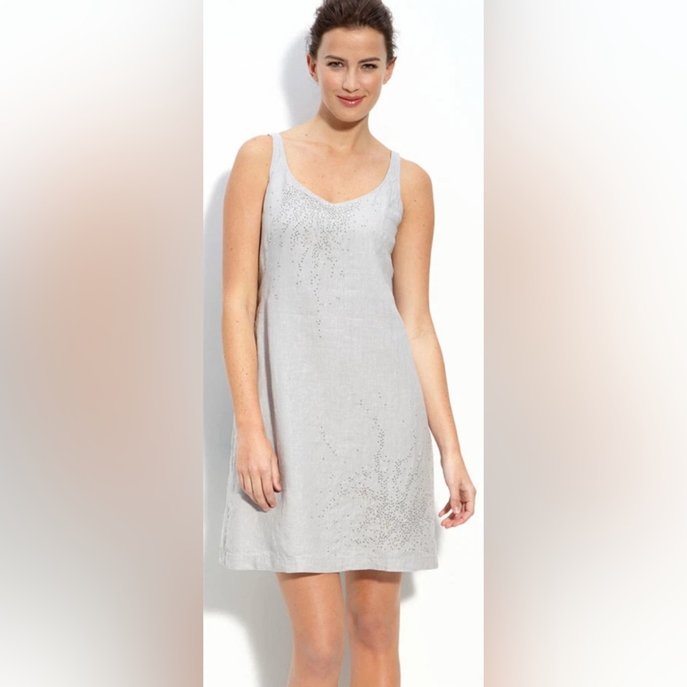 Eileen Fisher handkerchief linen silvery grey dress with elegant sequins